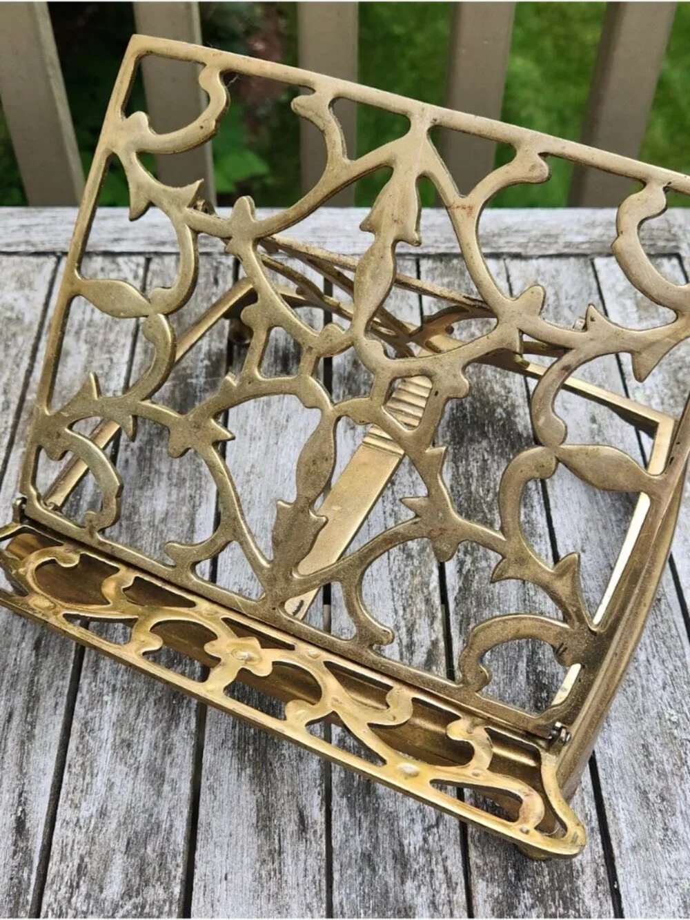 Vintage Ornate Brass Book Music Bible Stand Holder Adjustable Folding Rack 9